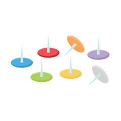 Colorful thumbtacks vector illustration for office or school stationery supplies. Thumbtacks or pushpin. School, conferences, office supplies.
