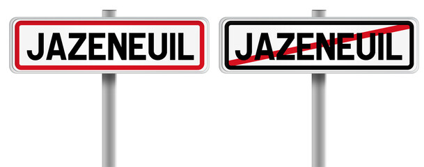 Panneau de JAZENEUIL à l'Entrée et à la Sortie - Fond Transparent ou Blanc Disponible