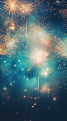 Fototapeta premium New year fireworks outdoors nature night.