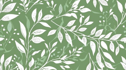 Fototapeta premium Elegant White Leaf Pattern on Green Background. Nature-Inspired Botanical Design