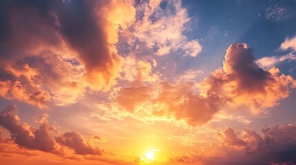 Obraz premium Dramatic clouds during a vibrant sunset, creating a stunning sky view.