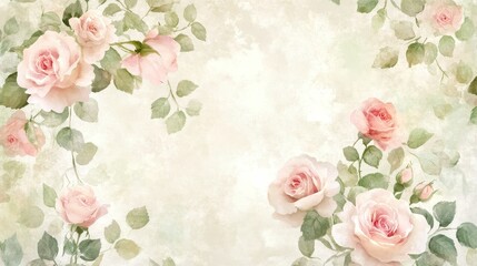 A soft, watercolor floral background featuring pink roses and green leaves.