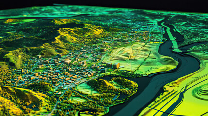 Fototapeta premium Technical aerial visual, 3D LiDAR GIS aerial map satellite scan model isolated, showing Fayetteville, Arkansas. Elevation, topography, render