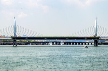 metro bridge crossing to halic (golden horn) in istanbul
