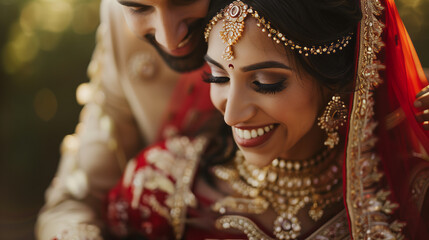 Fototapeta premium Indian wedding couple in an intimate pose