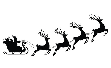 Santa and Silhouette of Santa's sleight being pulled by 4 reindeer 