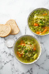 Homemade minestrone with green pea