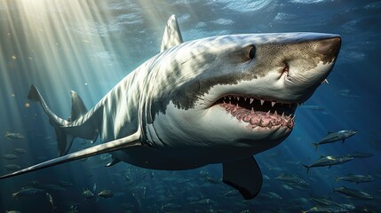 Fototapeta premium Great white shark underwater view, 