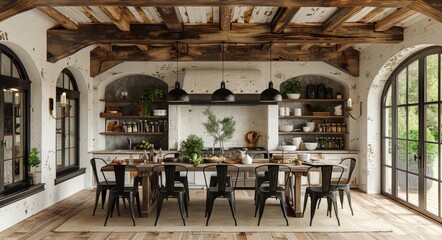 Fototapeta premium Modern Industrial Kitchen, Chic Dining Room Design