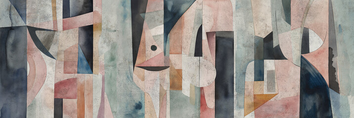 Abstraction with geometric elements. Watercolour illustration for wallpaper, mural, decoration, card, poster. 