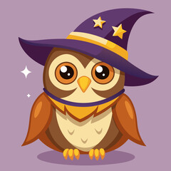 Cute Owl with Wizard Hat Cartoon Vector Illustration. Merry Christmas Day. 