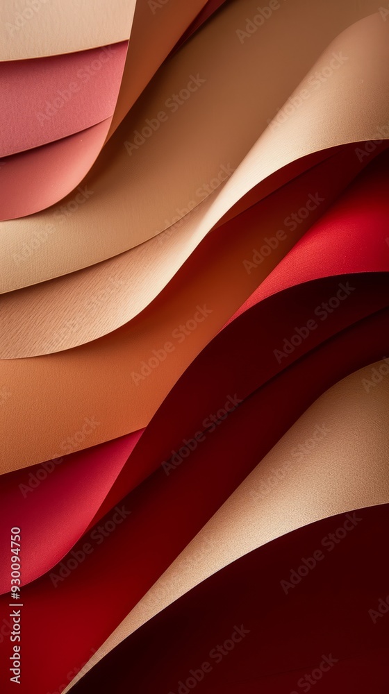 Poster Curved paper sheets in warm shades create a dynamic arrangement, emphasizing texture and depth in an artistic design