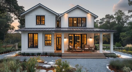 Fototapeta premium Contemporary Two-Story House with Outdoor Living Area