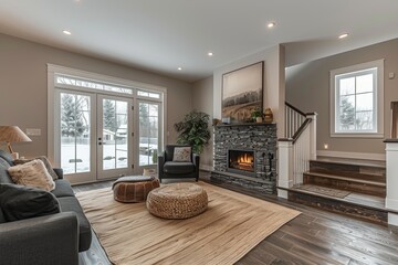 Fototapeta premium Spacious Modern Living Room in Winter