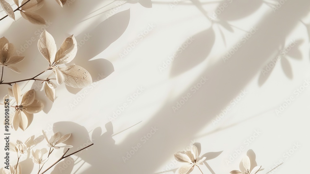Aufkleber Beige flowers rest gently on a white surface, creating soft shadows that add an elegant touch to the serene atmosphere