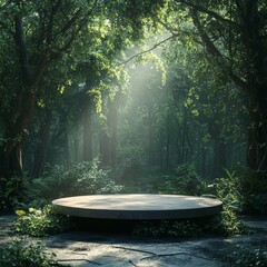 Serene Nature Podium in Lush Green Forest