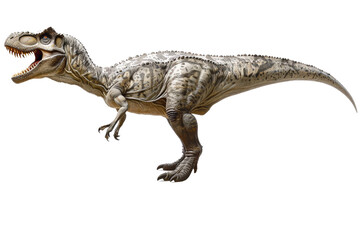 Naklejka premium Carcharodontosaurus on a white backdrop, showcasing its grand size, intricate details, and distinctive features, emphasizing its powerful presence