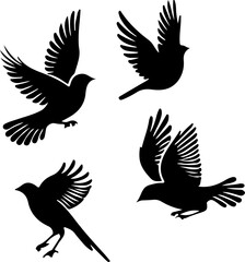 illustration with set of flying birds silhouettes isolated on white background