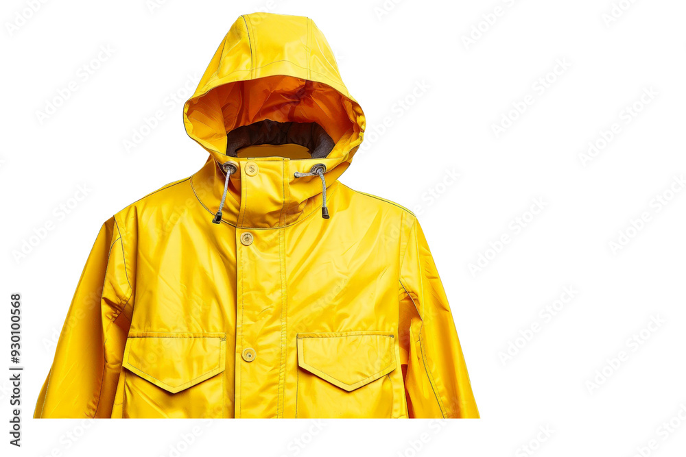 Sticker A bright yellow raincoat isolated on a white background, showcasing its waterproof design