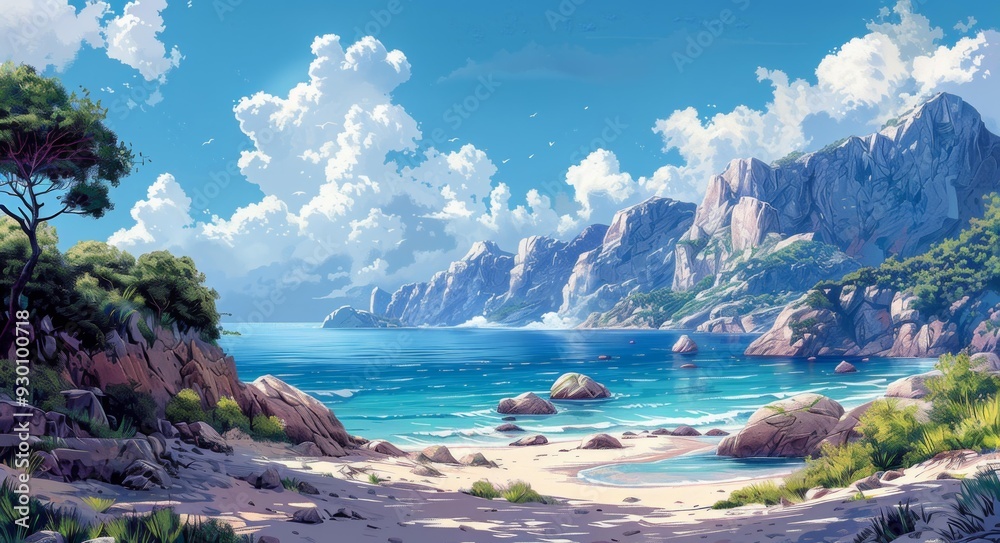 Wall mural Dreamy Seaside Landscape, Artistic Beach Painting