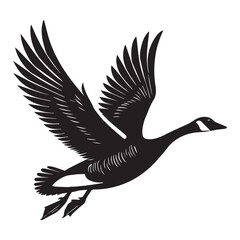 Fototapeta premium Canada goose Silhouette, Branta Canadensis Duck Clipart, Canada Goose flying Illustration black and white 