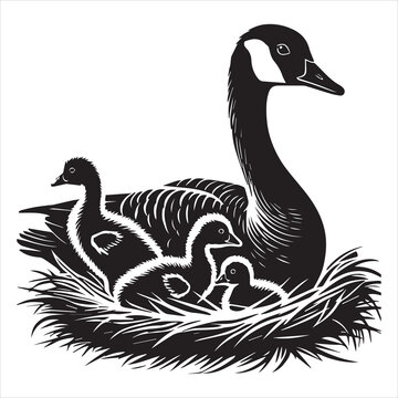 black goose family in nest clip art preview