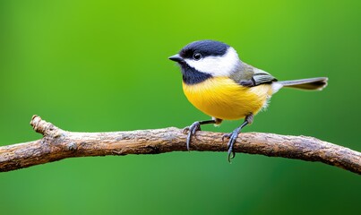 Obraz premium A vibrant bird perched on a branch against a soft green background, showcasing its colorful plumage and natural beauty.