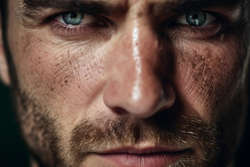 Fototapeta premium Close up portrait of a face with skin issues acne wrinkles and imperfections generative AI