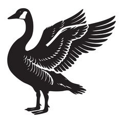 Obraz premium Canada goose Silhouette, Branta Canadensis Duck Clipart, Canada Goose standing wings slightly open Illustration black and white 