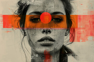 Generative AI technology cut-out graphical retro collage with vivid vintage elements paper art design