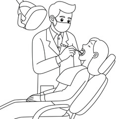 Dentist Checking Teeth for Patient Outline Coloring Page. Labor Day Hand Drawn Clip art