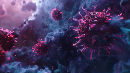 Pink, Purple, and Dark Blue Virus Illustration for Health Content