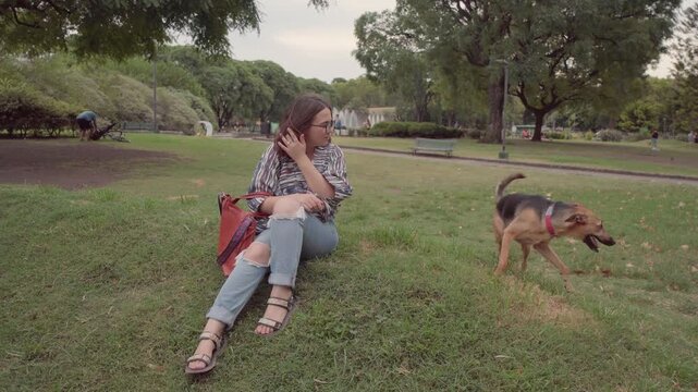 girl scared of dog in park