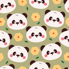 seamless pattern cartoon panda and flower. cute wallpaper for fabric print, gift wrap paper