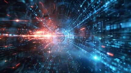 Obraz premium A dramatic visual of quantum supremacy, where a quantum computer achieves a breakthrough calculation, depicted as a powerful and awe-inspiring event in a futuristic setting