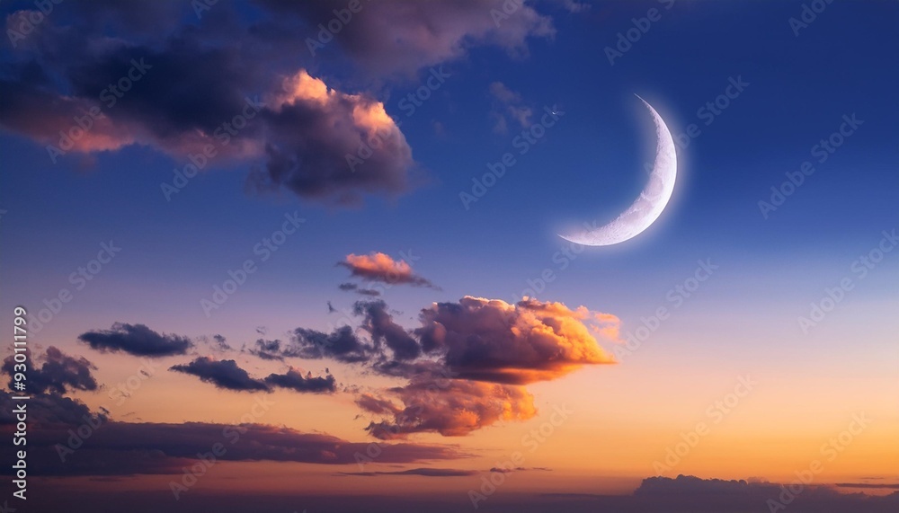 Canvas Prints crescent moon and clouds on twilight in the evening