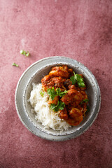 Homemade shrimp curry with basmati rice