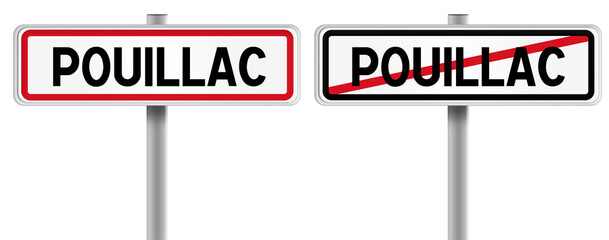 Panneau de POUILLAC à l'Entrée et à la Sortie - Fond Transparent ou Blanc Disponible