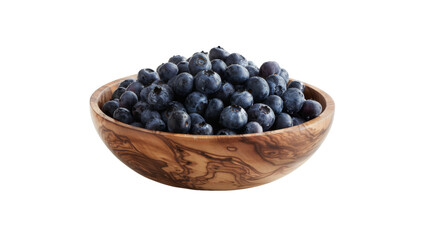 A wooden bowl brimming with fresh blueberries_Transparent background PNG