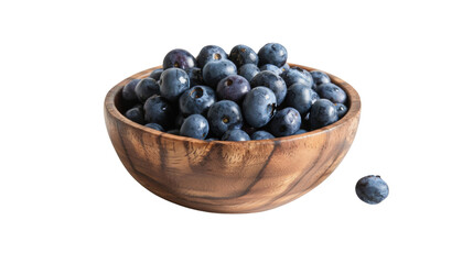 A wooden bowl brimming with fresh blueberries_Transparent background PNG