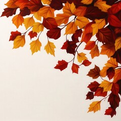 Vibrant autumn leaves in red, orange, and yellow hues gracefully falling against a light background, capturing the essence of fall.