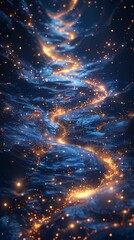 Naklejka premium Digital abstract golden stars and blue river illustration poster background