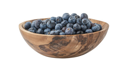 A wooden bowl brimming with fresh blueberries_Transparent background PNG