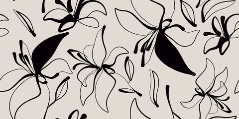 Hand drawn simple abstract flowers print. Trendy collage pattern. Fashionable template for design.
