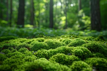 Mossy Forest Floor with Sunlight Shining Through