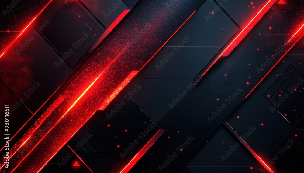 Wall mural abstract dark background with red glowing lines crossing diagonal