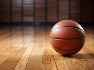 Obraz premium Basketball on a wooden background, close-up view