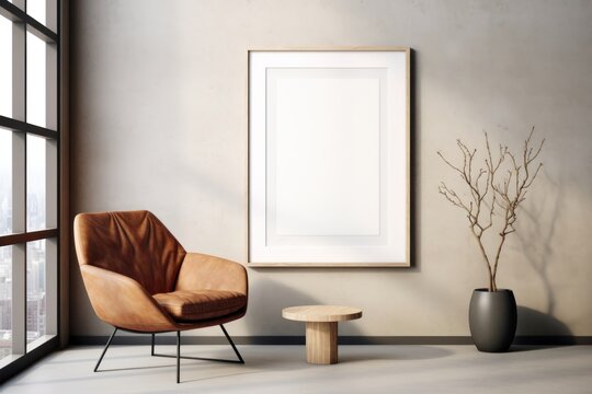Photo frame in a minimal living room.  by rawpixel.