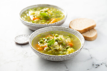 Homemade minestrone with green pea