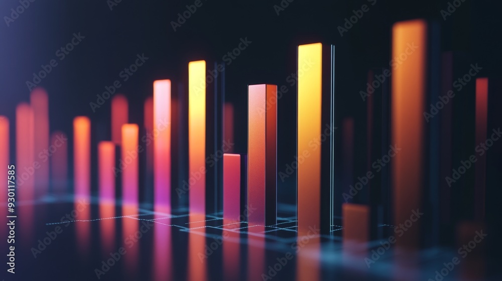 Leinwandbilder a sleek 3d bar graph with glossy columns of different heights, set against a dark background, emphas